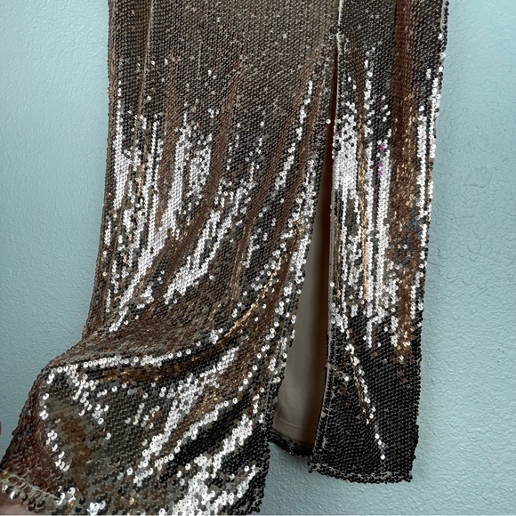 Nasty Gal Rose Gold Sequin Split Thigh Midi Skirt - Picture 6 of 12